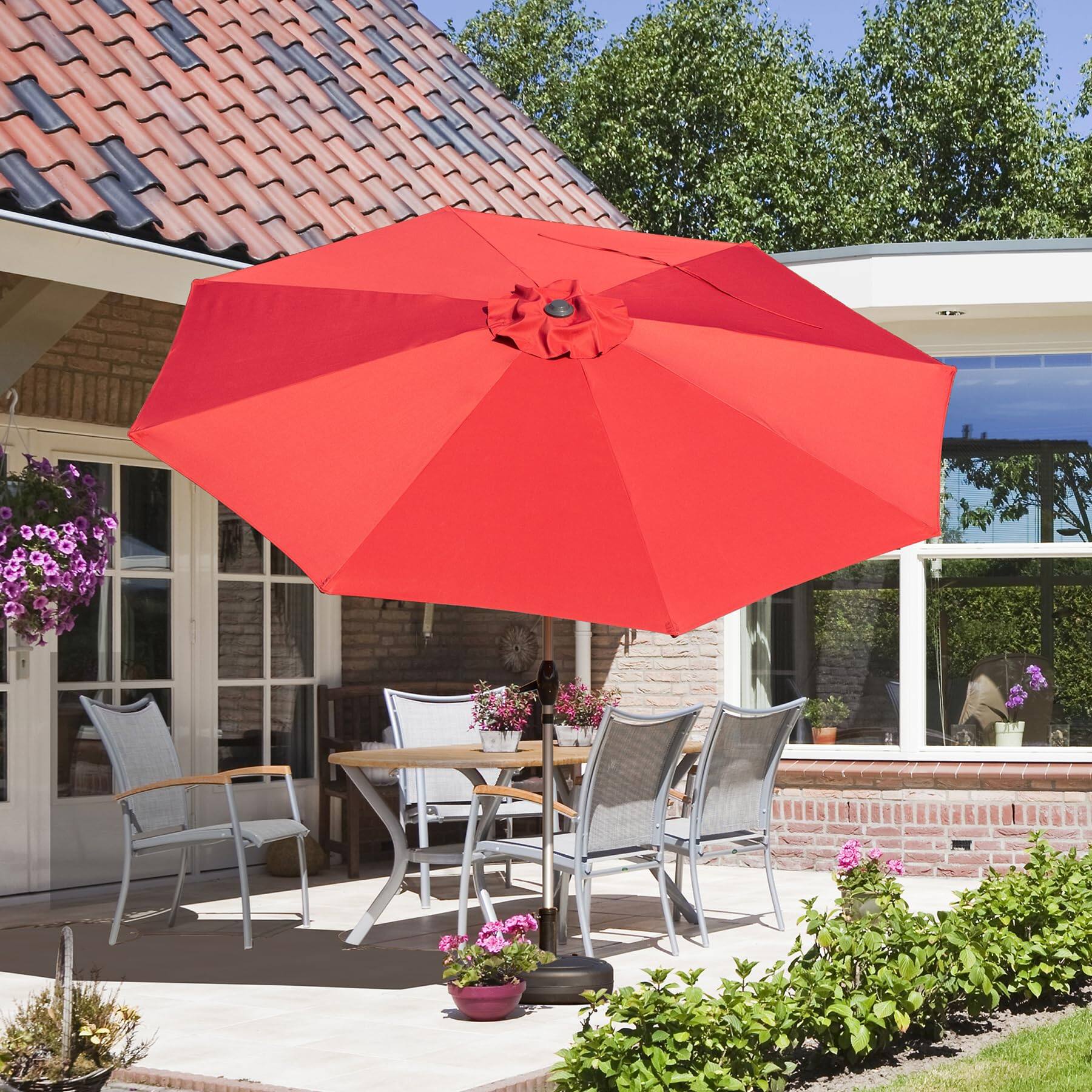 Left. Mondawe - 9FT Patio Umbrella with Push Button Tilt and Crank - Brick red.