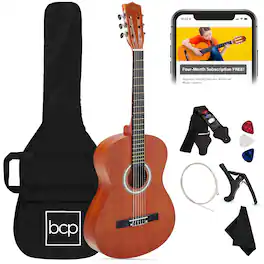 Best Choice Products - 38in Beginner Acoustic Guitar Starter Kit w/ Gig Bag, Strap, Extra Strings - Natural Mahogany