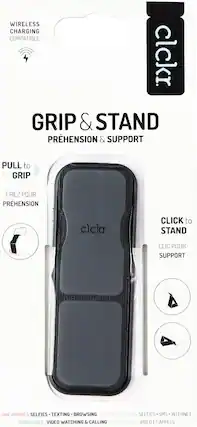 WIRELESS CHARGING COMPATIBLE
clckr
GRIP & STAND
PRÉHENSION & SUPPORT
PULL to GRIP
TIREZ POUR PRÉHENSION
CLICK to STAND
CLIC POUR SUPPORT
ONE HANDED SELFIES • TEXTING • BROWSING
HANDSFREE VIDEO WATCHING & CALLING
SELFIES • SMS • INTERNET • VIDEO ET APPELS