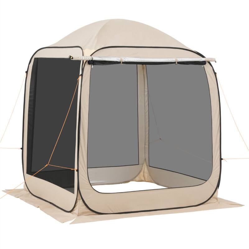 Alt View 6. HTUTWOO - Portable House Tent - 6 x 6 ft 4-6 Person Pop Up Tent, Extended Awning, Screened Canopy with Carry Bag & Netting Sides - Beige.