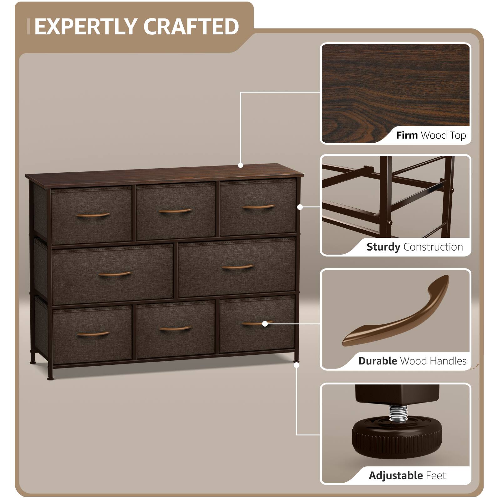 EXPERTLY CRAFTED

- Firm Wood Top
- Sturdy Construction
- Durable Wood Handles
- Adjustable Feet