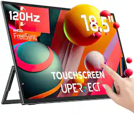 UPERFECT - 18.5" 120Hz Touchscreen Monitor IPS HDR FreeSync 100% sRGB, VESA & Stand, 180° Adjustable Travel Display for Laptop - Black