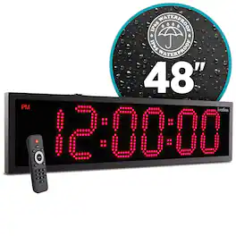 Ivation - 48" Waterproof Large Digital Clock, Outdoor Large LED Clock with Stopwatch, Alarms & More - Red