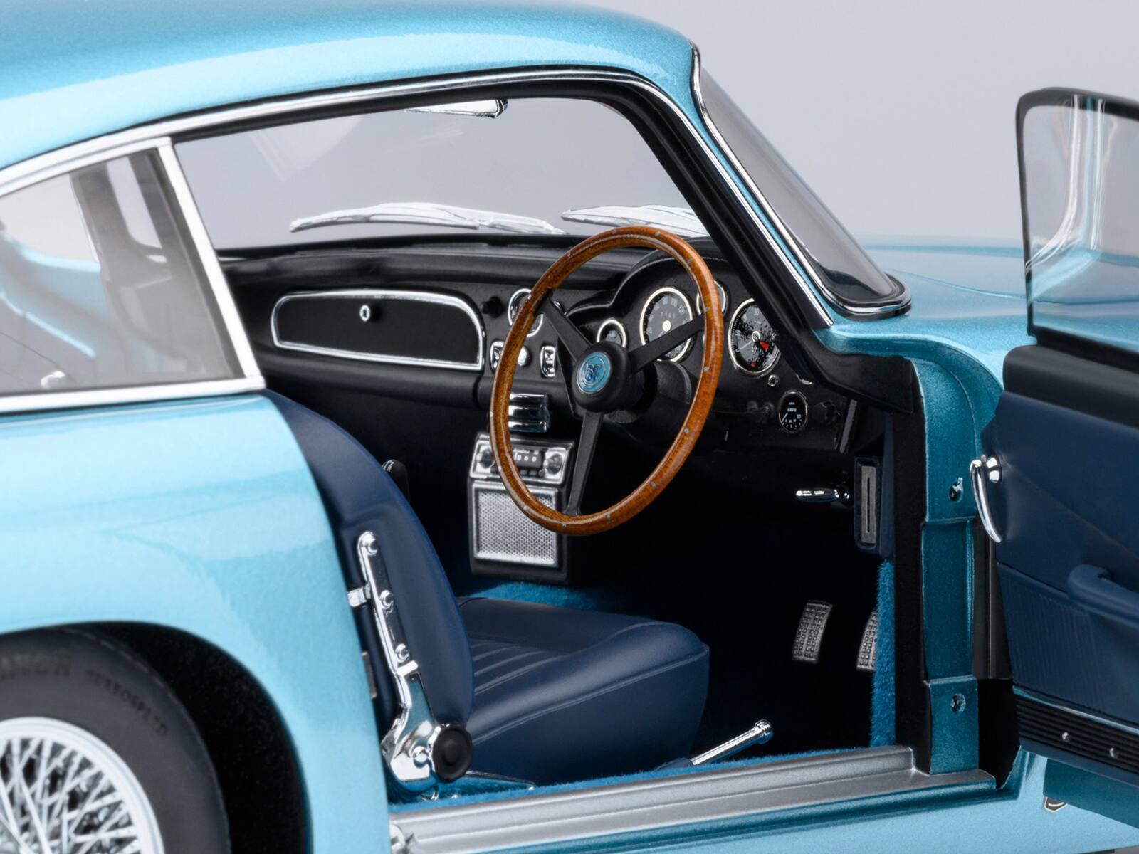 Alt View 4. Autoart - Aston Martin DB5 RHD (Right Hand Drive) Caribbean Pearl Blue Metallic 1/18 Model Car by Autoart.