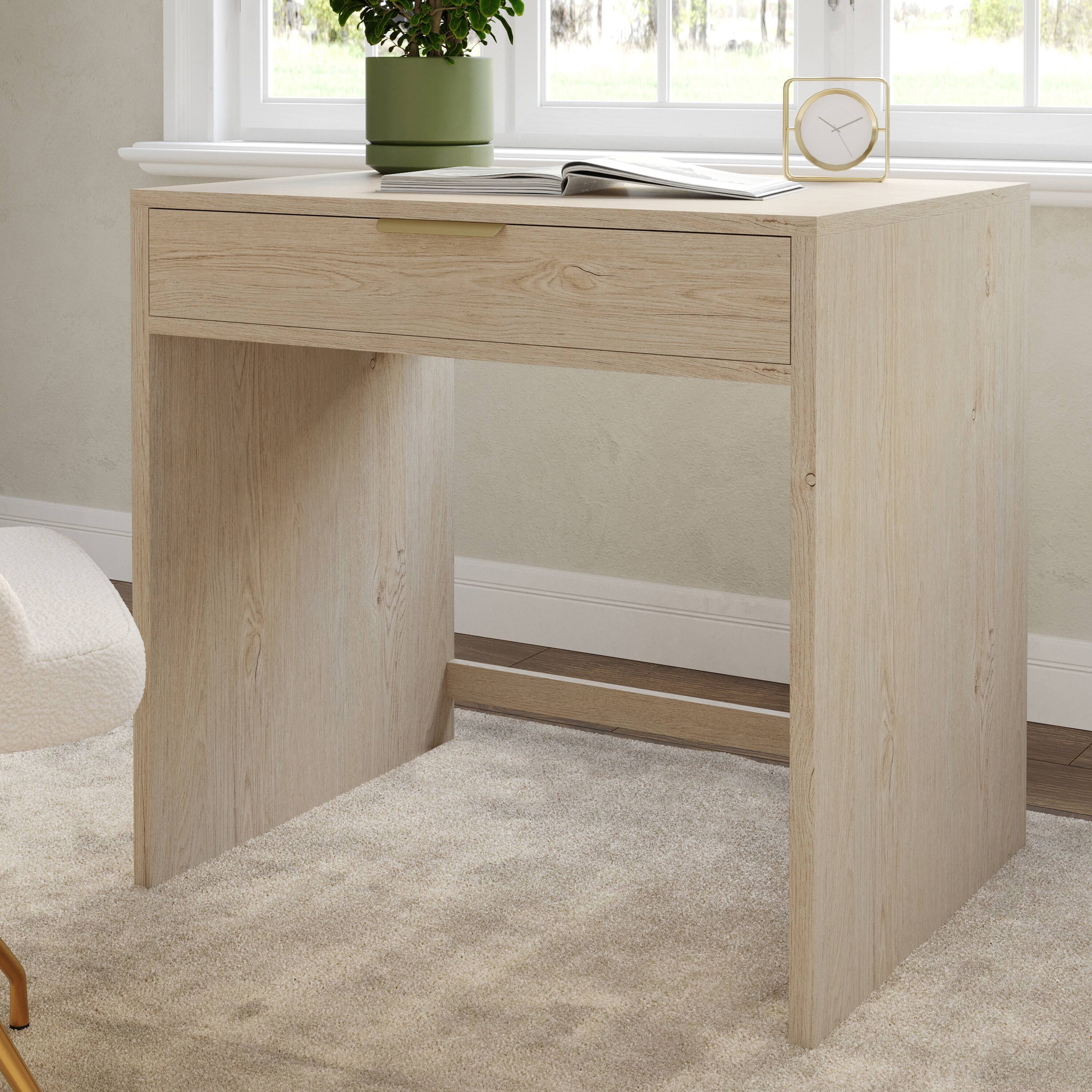 Alt View 1. Martha Stewart - Kayden Home Office Modular Desk with Drawer - Light Natural Frame/Brushed Gold Hardware.