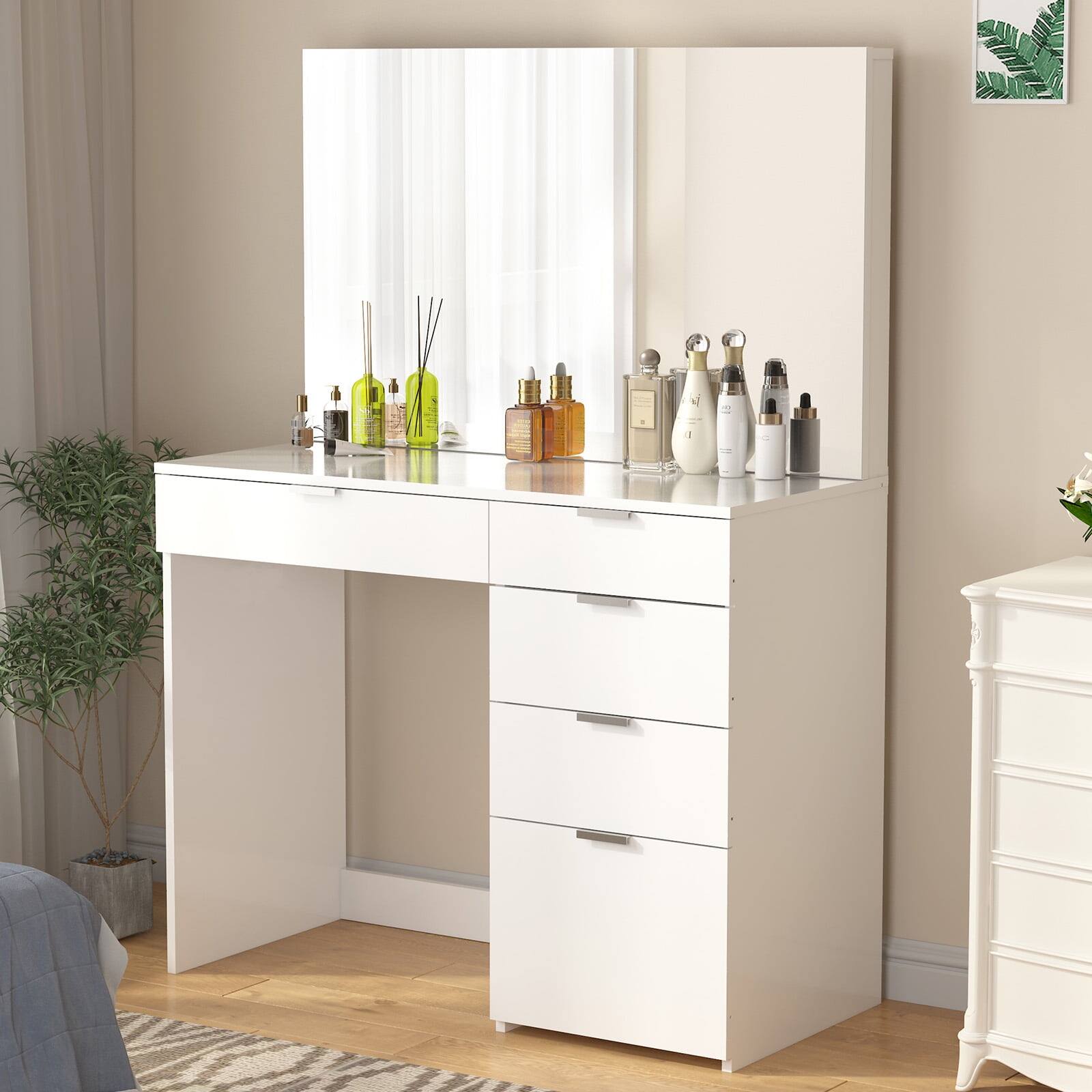 Alt View 2. Sugift - Modern Vanity Table Vanity Desk with 5 Drawers - White.