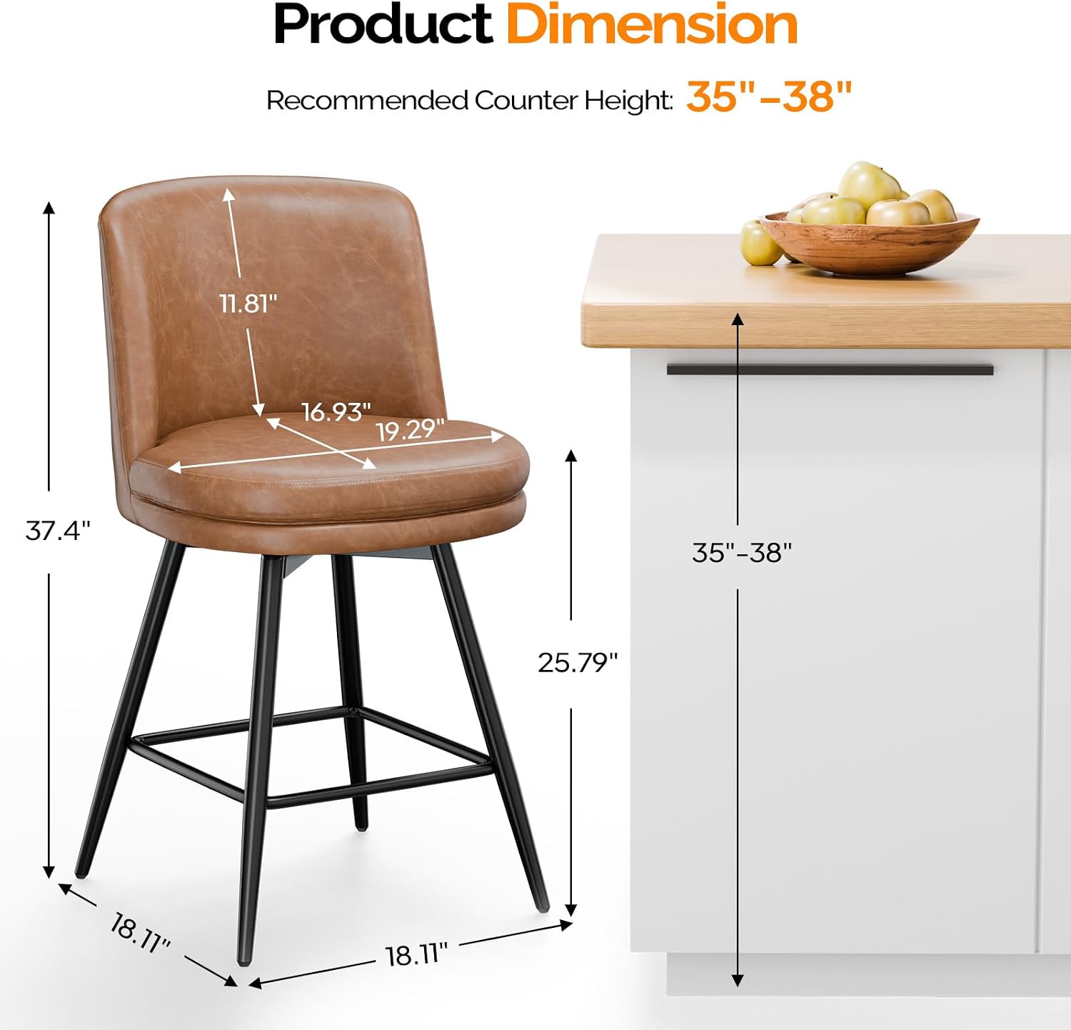 Product Dimension  
Recommended Counter Height: 35"-38"  
11.81"  
16.93" 19.29"  
37.4"  
35"-38"  
25.79"  
18.11" 18.11"