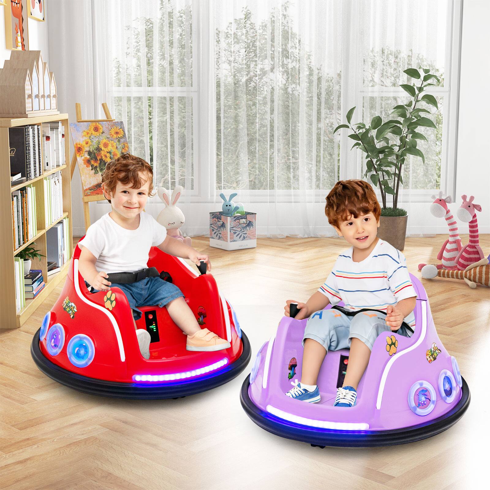 Alt View 3. Costway - Costway 12V Kids Ride on Bumper Car Remote Control w/ Flashing LED Light & Music - Purple.