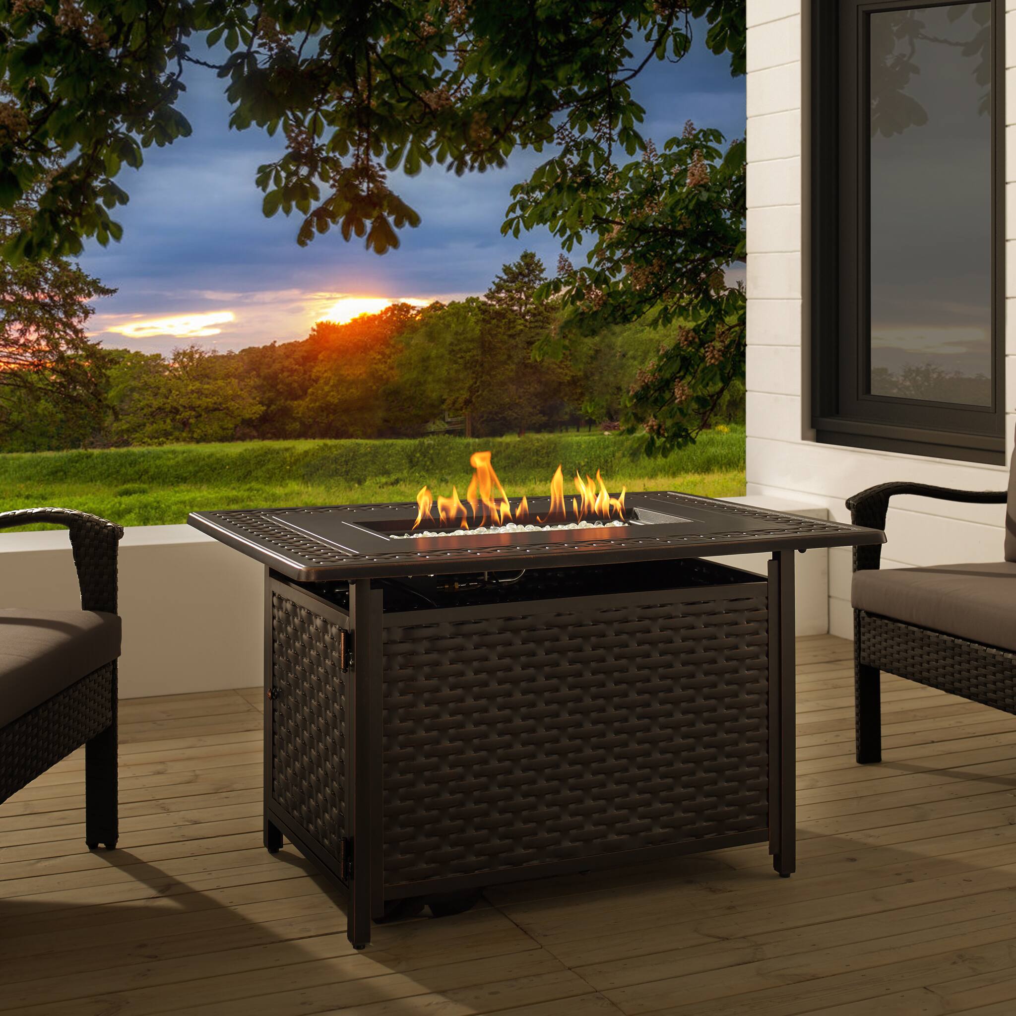 Alt View 19. Fire Sense - Albany Aluminum Rectangular LPG/NG Fire Pit - Antique Bronze.