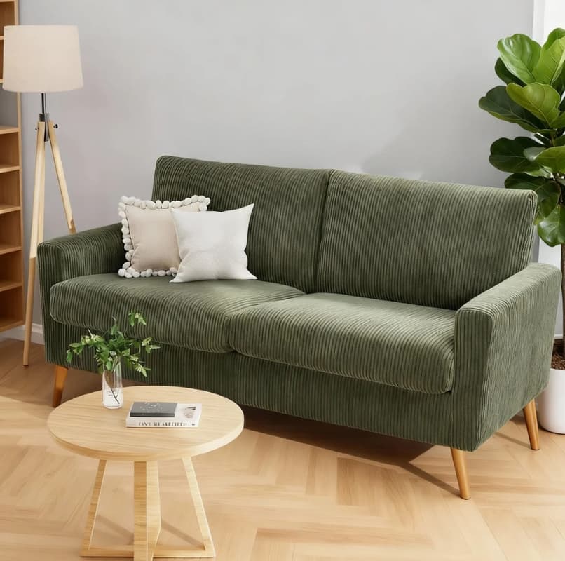 Dyonery - 68" Loveseat Sofa Linen Couch, Mid Century Modern Love Seat Couches for Living Room, Bedroom Office - Green