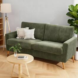 Dyonery - 68" Loveseat Sofa Linen Couch, Mid Century Modern Love Seat Couches for Living Room, Bedroom Office - Green