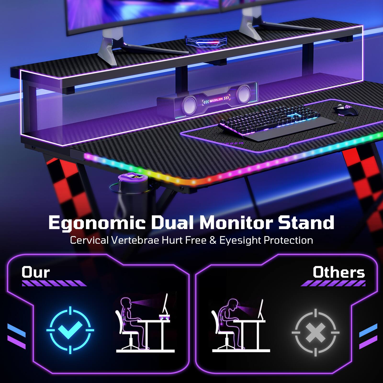 Ergonomic Dual Monitor Stand  
Cervical Vertebrae Hurt Free & Eyesight Protection  

Our  
Others
