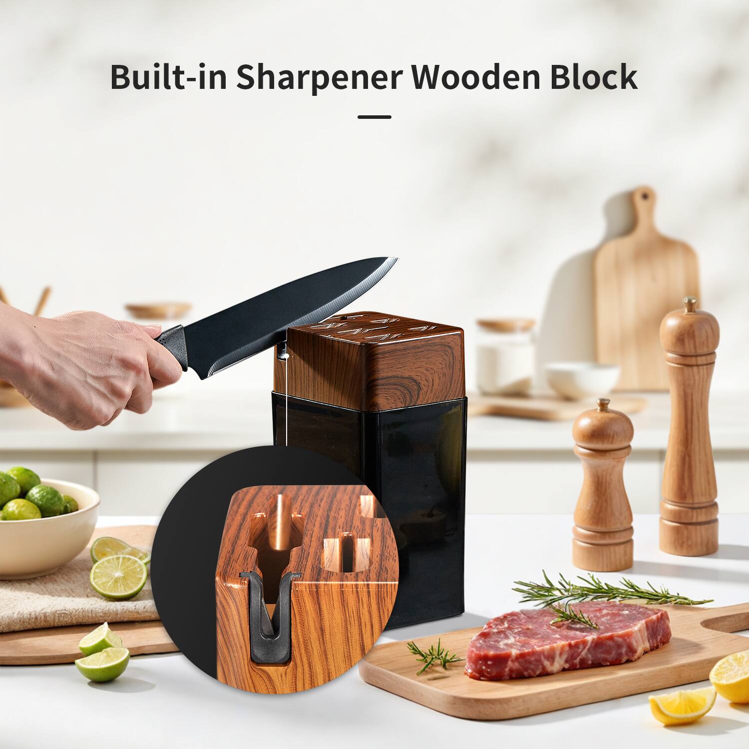 Built-in Sharpener Wooden Block