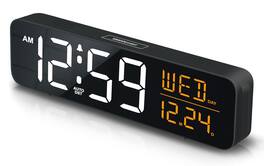 FINEAK - Large Display Digital Alarm Clock for Bedrooms, Dimmable Plug in Electric Clock - White and Amber