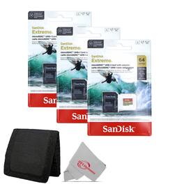 SanDisk Professional - 3x SanDisk Micro SD Memory Card for 64GB UHS-I Action Camera with Adapter and Card Wallet