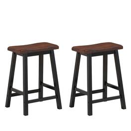 Gymax - Set of 2 Bar Stools 24''H Saddle Seat Pub Chair Home Kitchen Dining Room Brown - brown and black