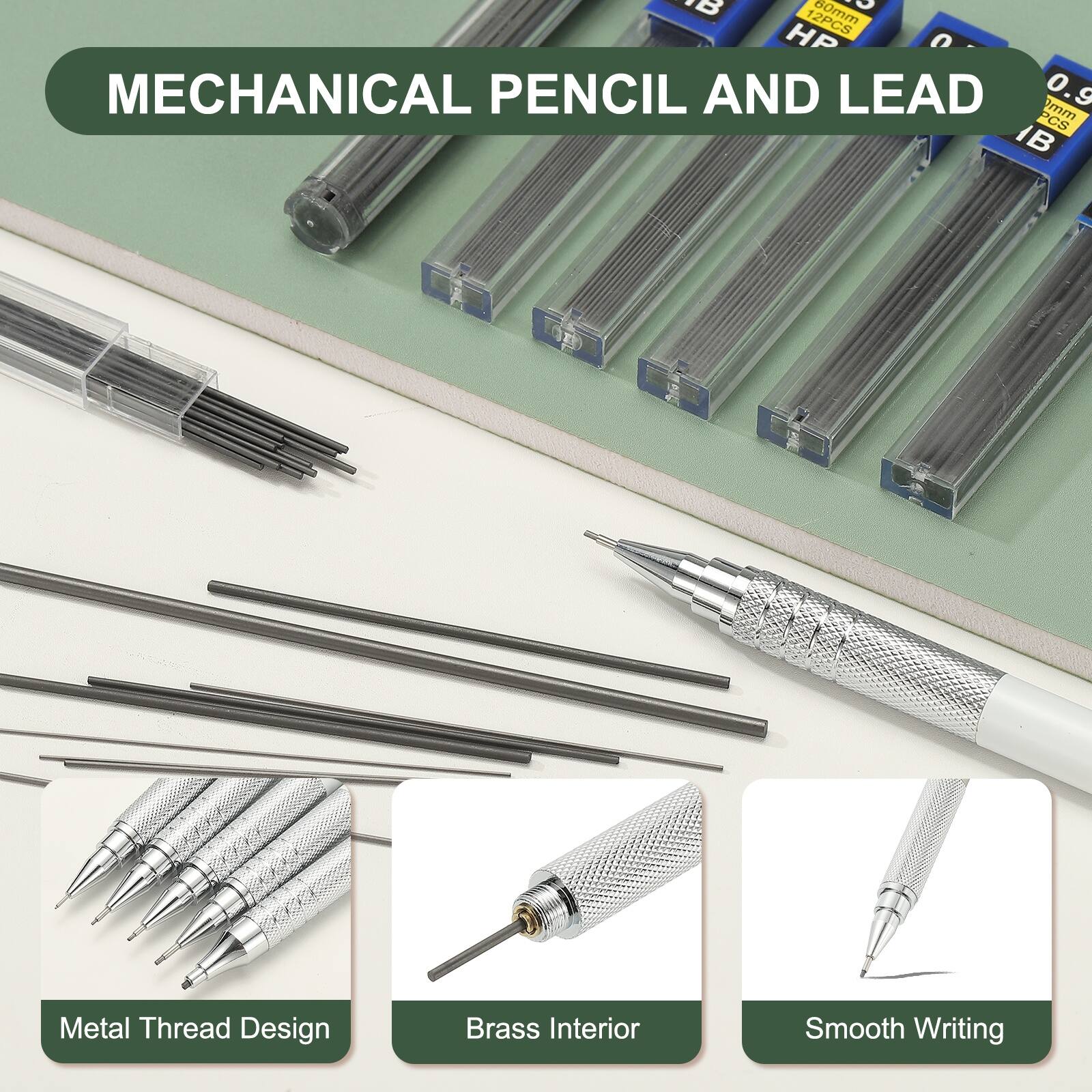 30mm 12PCS HP 0.9mm MECHANICAL PENCIL AND LEAD

Metal Thread Design
Brass Interior
Smooth Writing