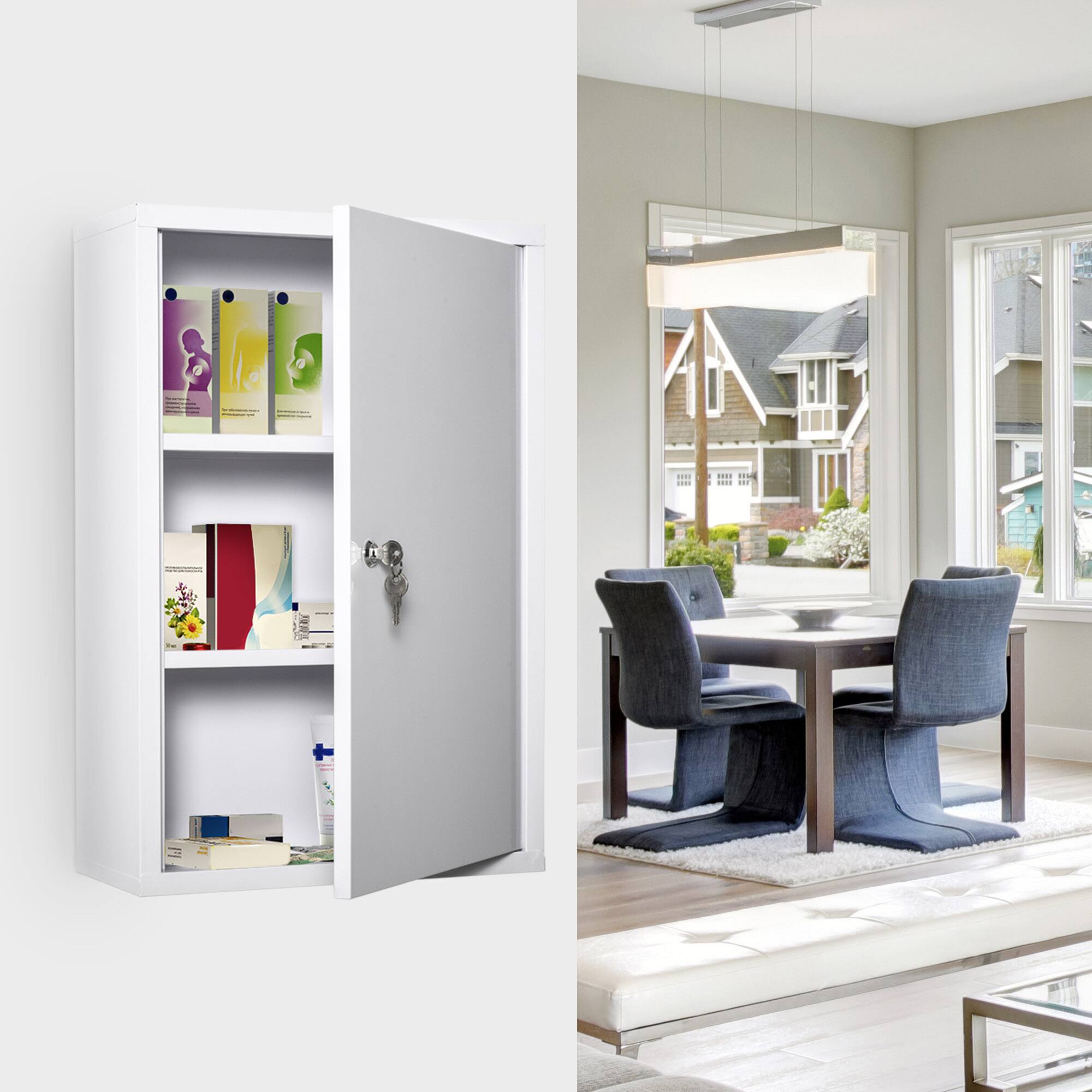 Alt View 1. Kleankin - Steel Wall Mount Medicine Cabinet 3 Tier Emergency Box for Bathroom Kitchen - White.