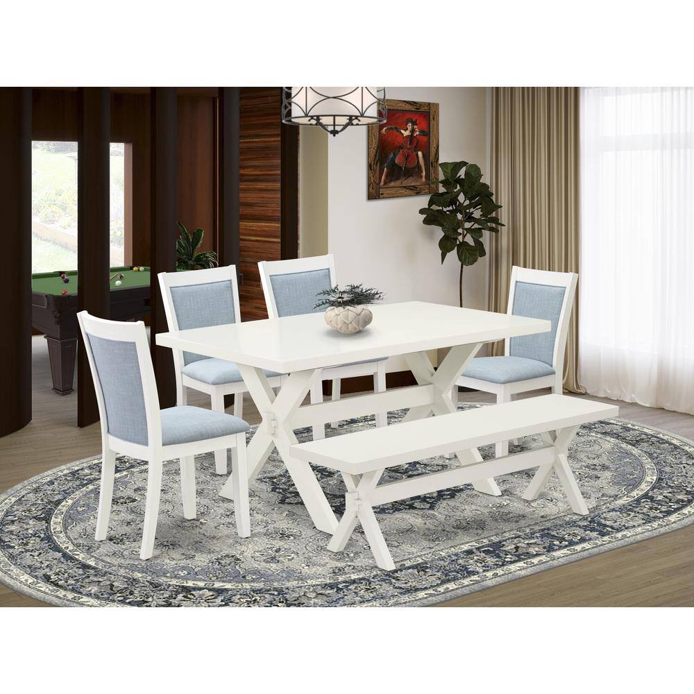 Alt View 3. East West Furniture - X026MZ015-6 6-Pc Dining Set Contains a Wood Table - 4 Baby Blue Dining Chairs and a Small Bench - Wire Brushed Linen - Multi-Color.