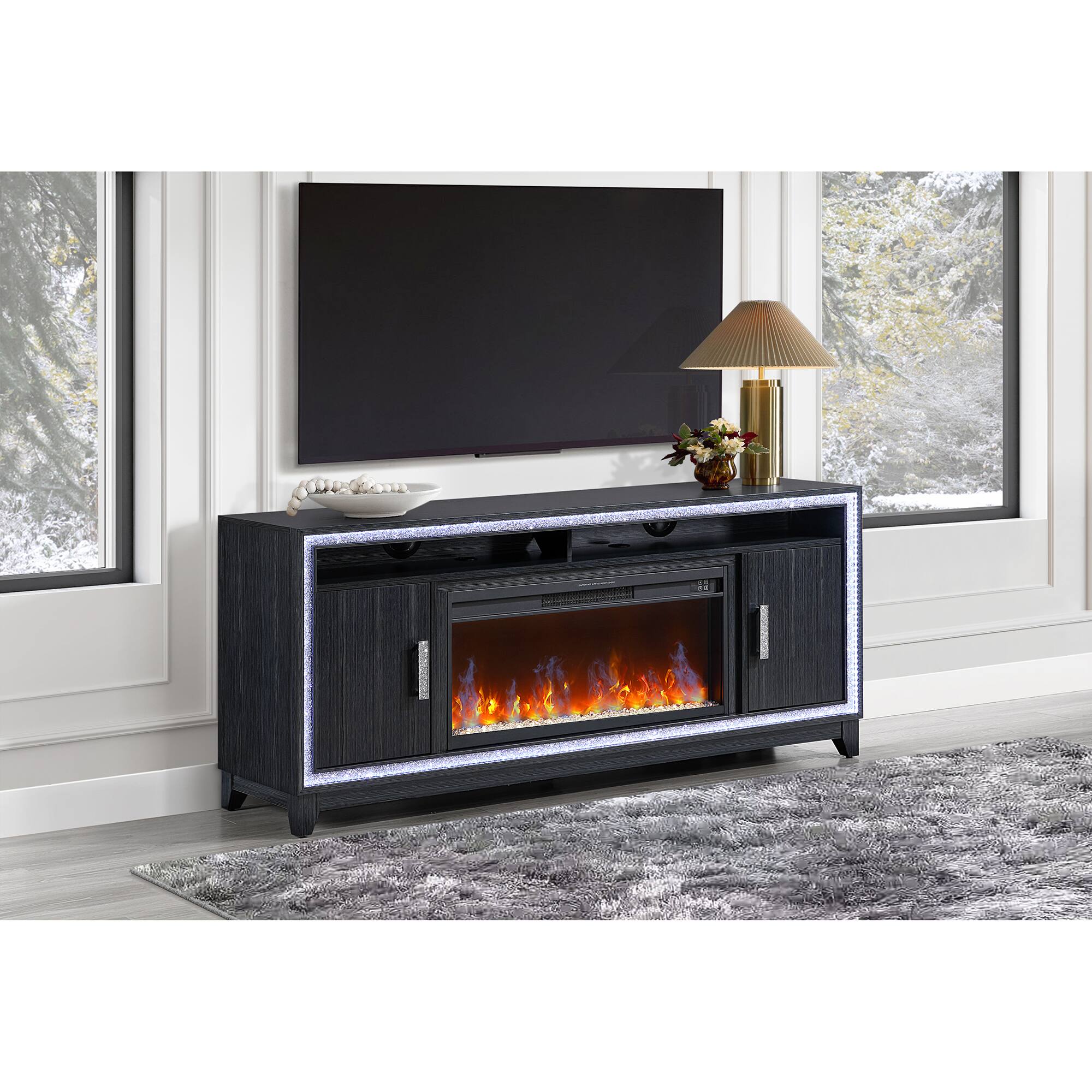Alt View 3. Boyel Living - Almera Dark Gray Rubber Wood Contemporary 72 Inch Fireplace - DARK GRAY.