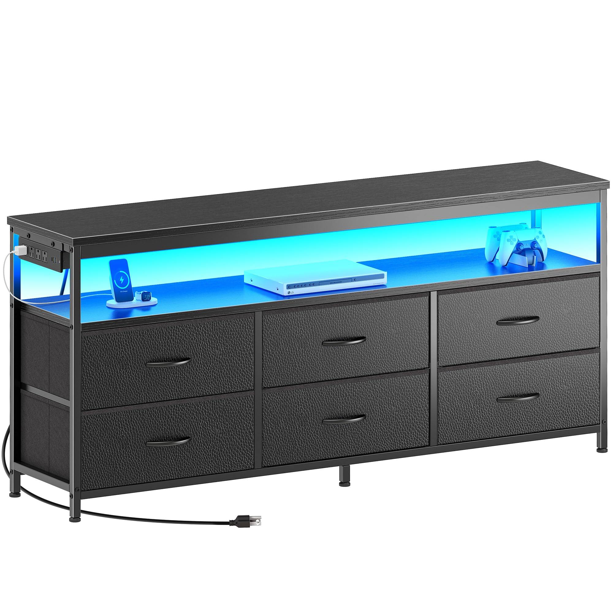 Alt View 6. Hirose Alice - Led Tv Stand For Bedroom 55 Inch Fabric Dresser With Power Outlets Entertainment Center 60 50 6 Drawer Chest O... - Rustic Brown-47inch.