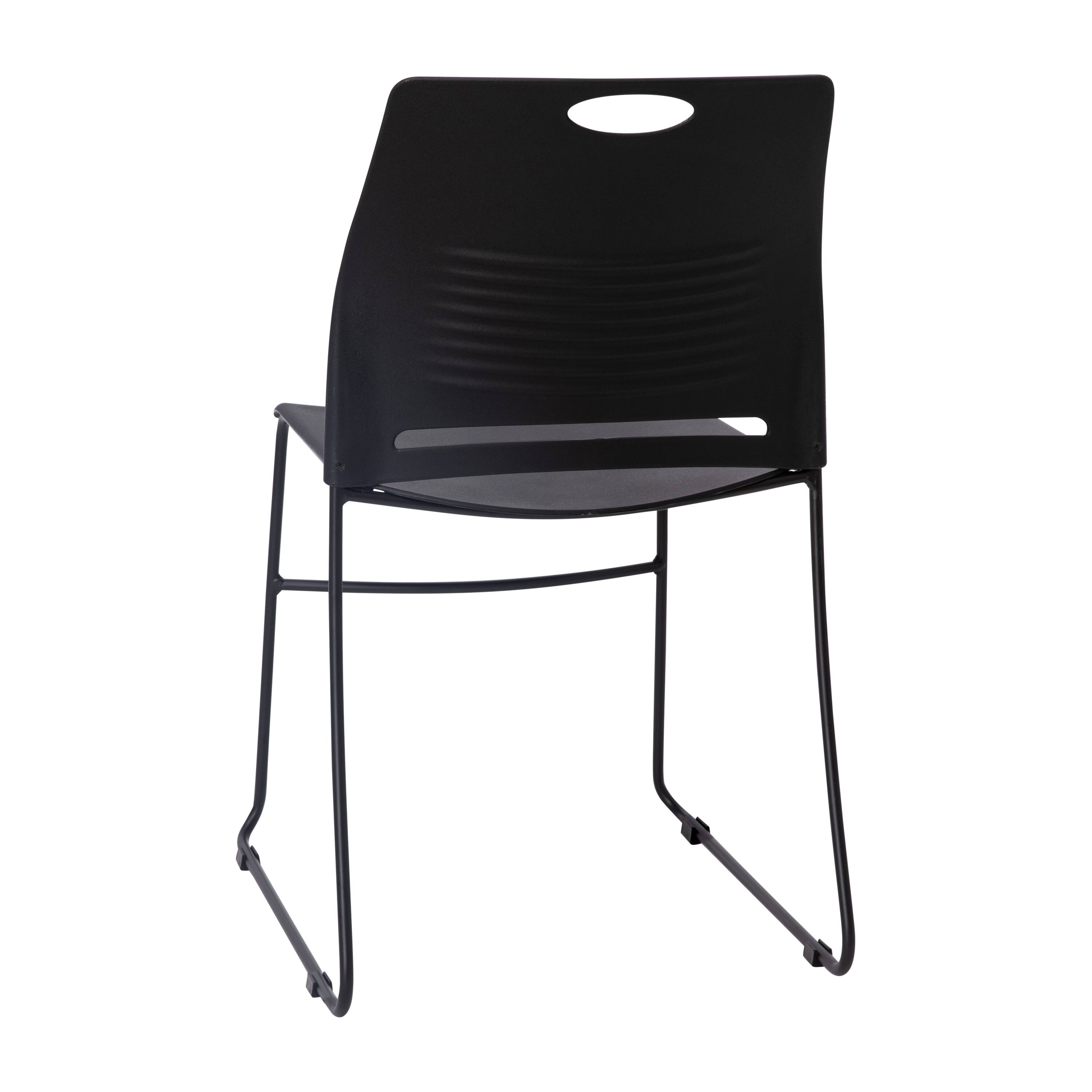 Alt View 8. Emma + Oliver - Heavy Duty 660 lb. Capacity Plastic Stack Chair with Steel Sled Base Frame - Black.