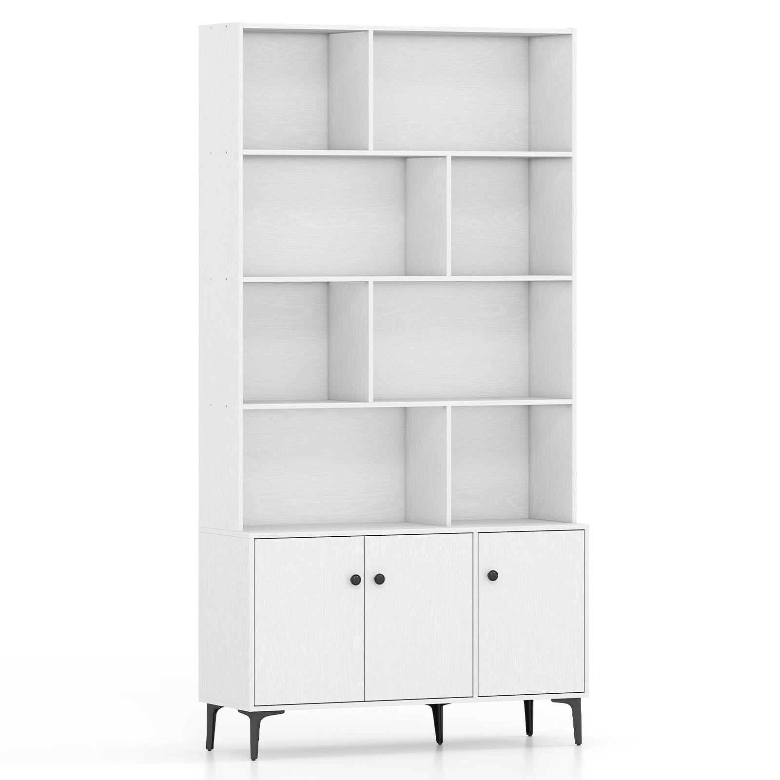 Alt View 8. Gymax - Gymax Bookshelf w/ Doors 5-Tier Floor Standing Bookcase w/ 2 Anti-Tipping Kits White - White.