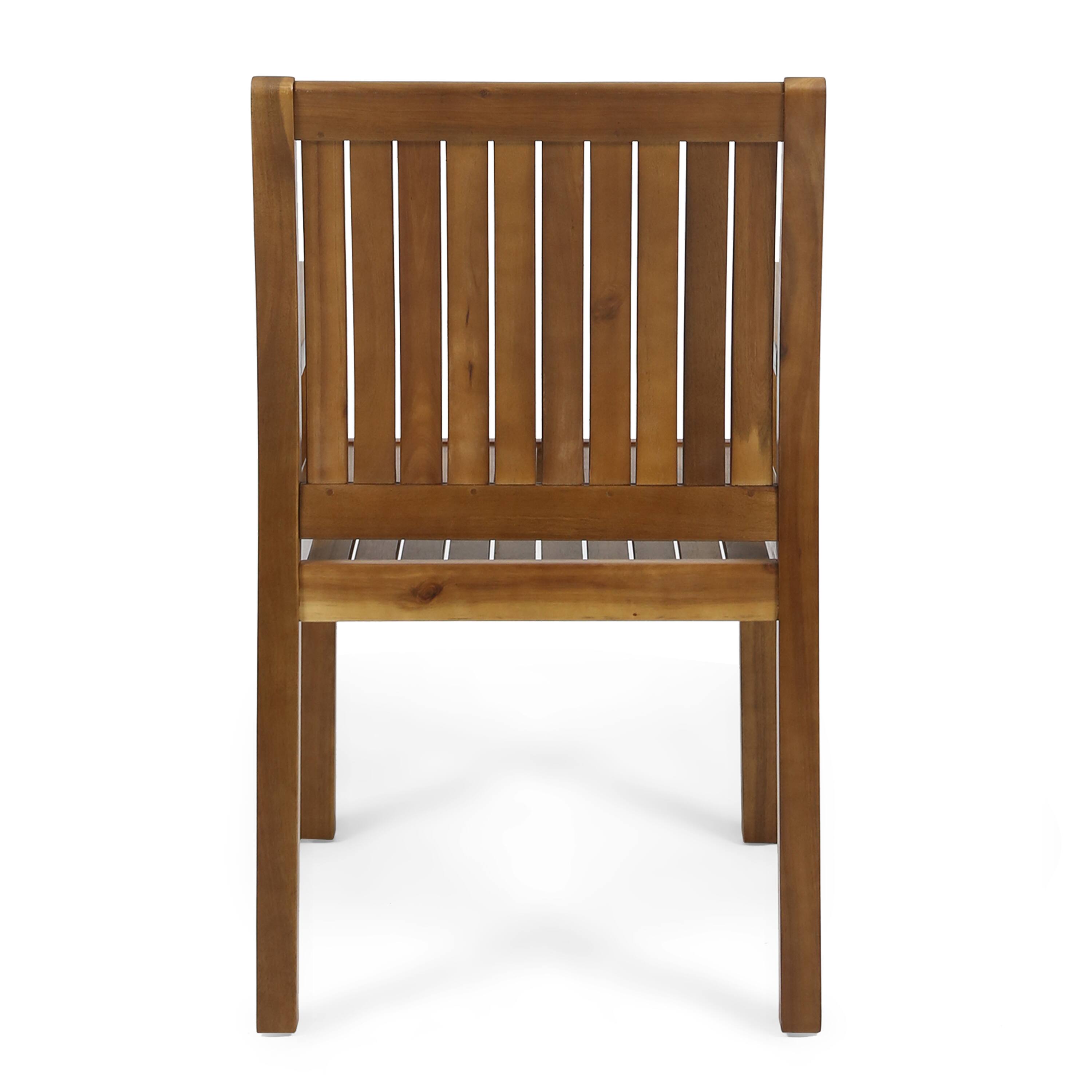 Back. Whisen - Outdoor Dining Chair Set of 2, Acacia Wood Patio Chairs with Slat Design, Weather-Resistant Armchairs for Backyard - Teak.