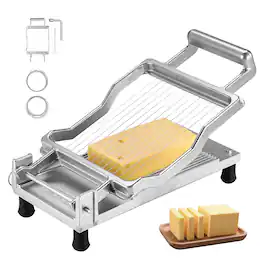 VEVOR - Cheese Cutter with Wire, 0.39" & 0.78" Butter Cutting Blade, Detachable Cheese Slicer Wire, Aluminum Alloy Cheese Slicer - Silver