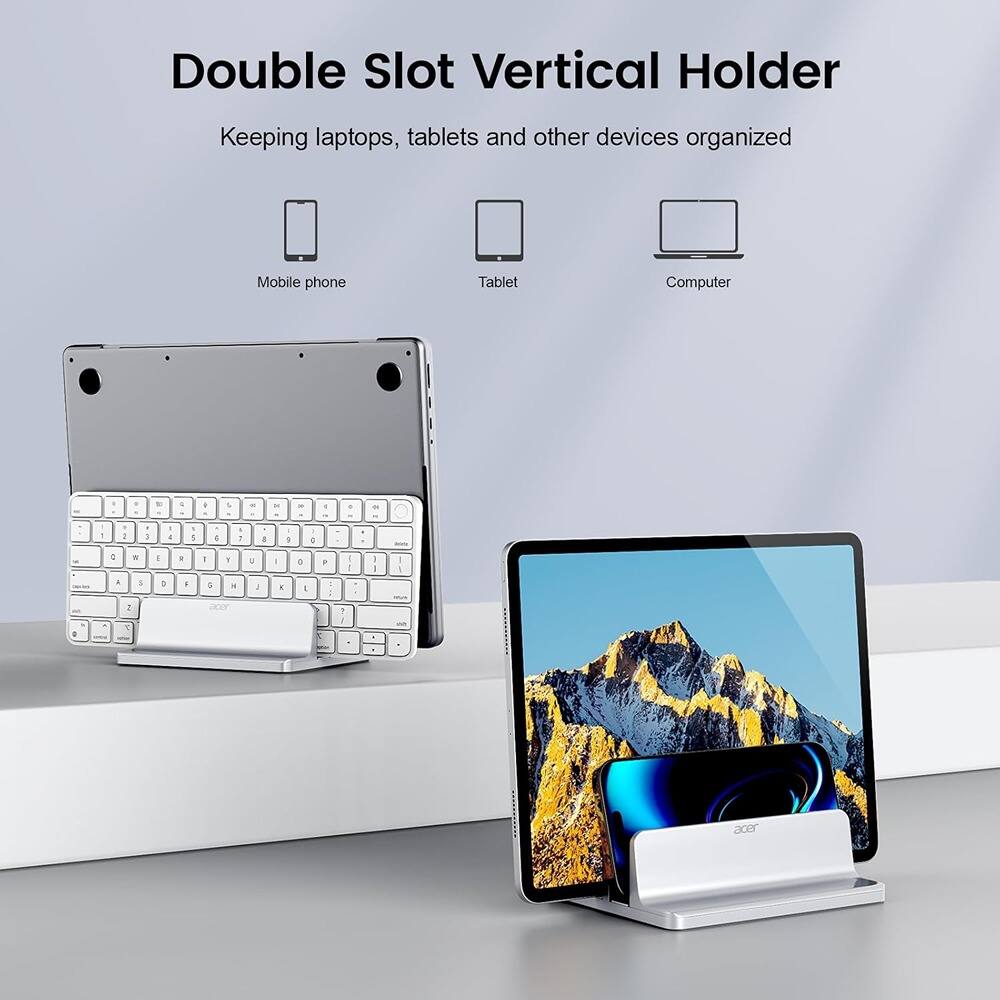 Double Slot Vertical Holder  
Keeping laptops, tablets and other devices organized  

Mobile phone  
Tablet  
Computer