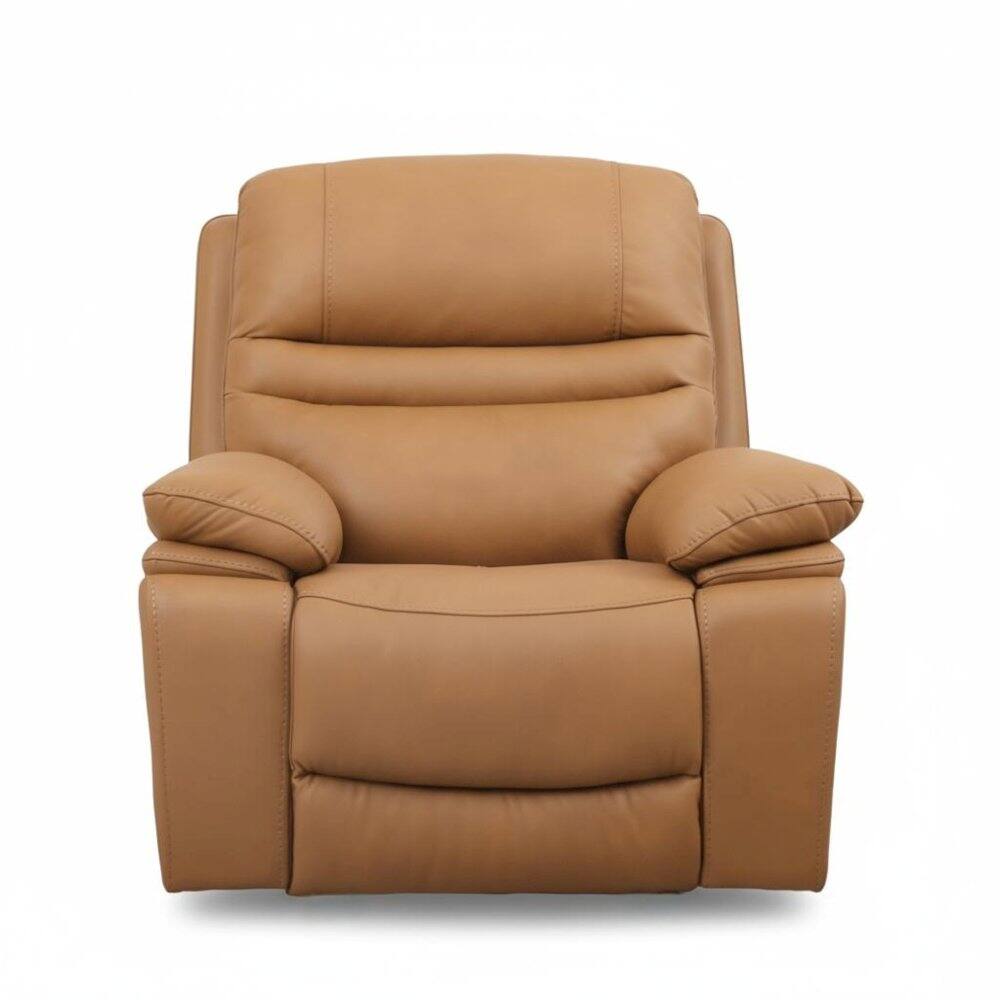 Front. Heartland Furniture - Leather Power Recliner Chair, Top Grain Upholstery, USB & USB-C, 360 lb Support - Brown.