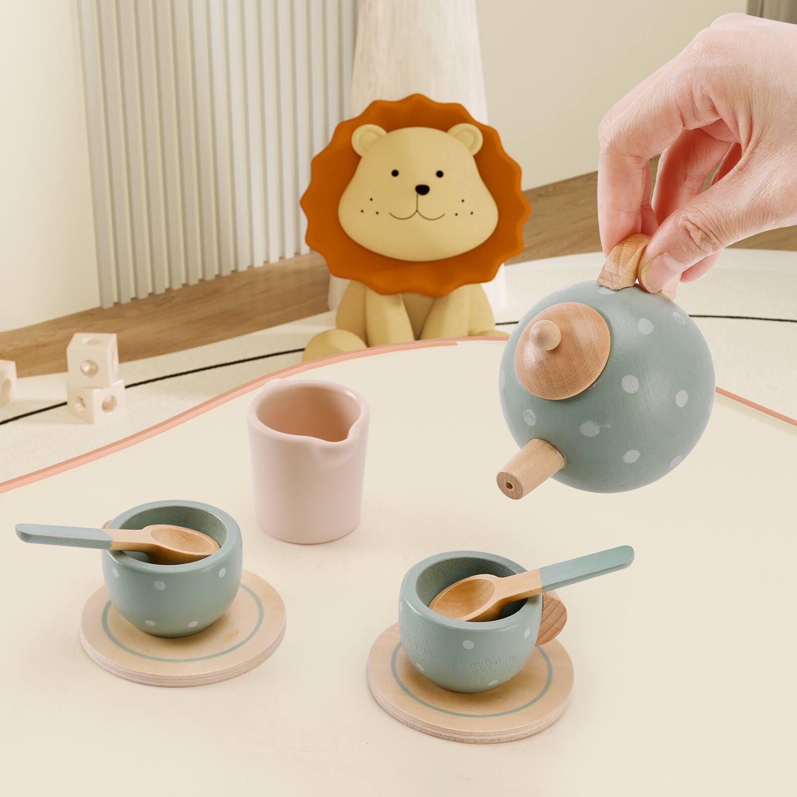 Alt View 1. Topteng - 15-Piece Wooden Tea Set for Kids - Pretend Play Tea Party with Tray, Teapot & Play Food, Toy for Kid.