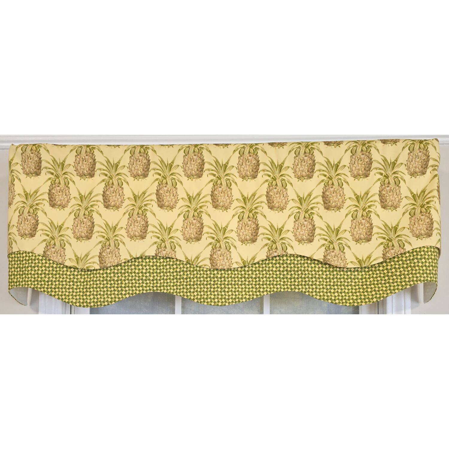 Left. RLF Home - RLF Home 100% Cotton Kingston Glory  Fully lined Windows Rod Pocket Valance 50" x 16"  Yellow - Yellow.