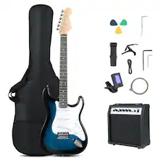 Front. Costway - Costway 39" Electric Guitar Beginner Kit with Amplifier, Classic SSS Pickup, Gig Bag, Capo - Blue.