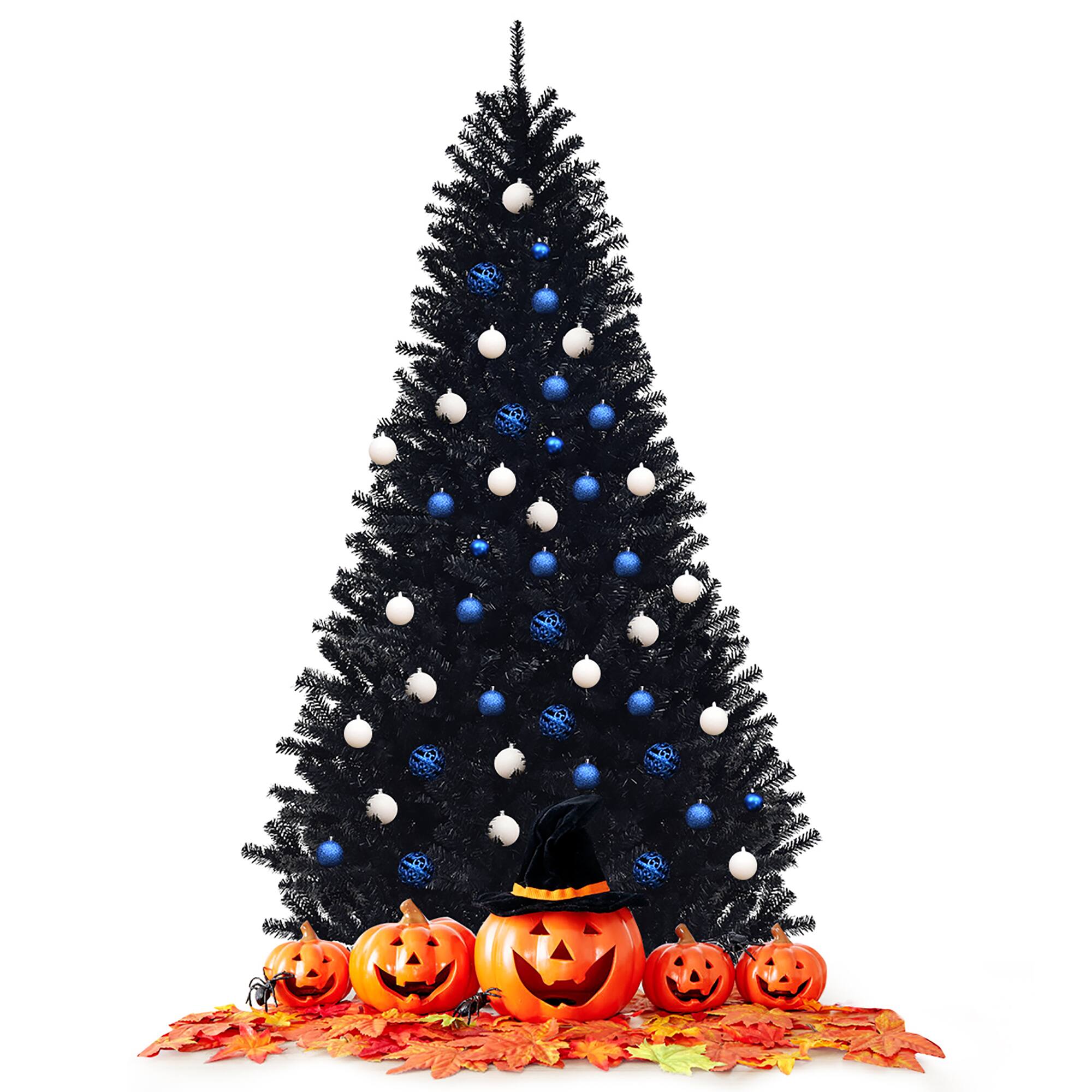 Alt View 19. Costway - 7.5Ft Hinged Artificial Christmas Tree Full Tree w/ Metal Stand - Black.