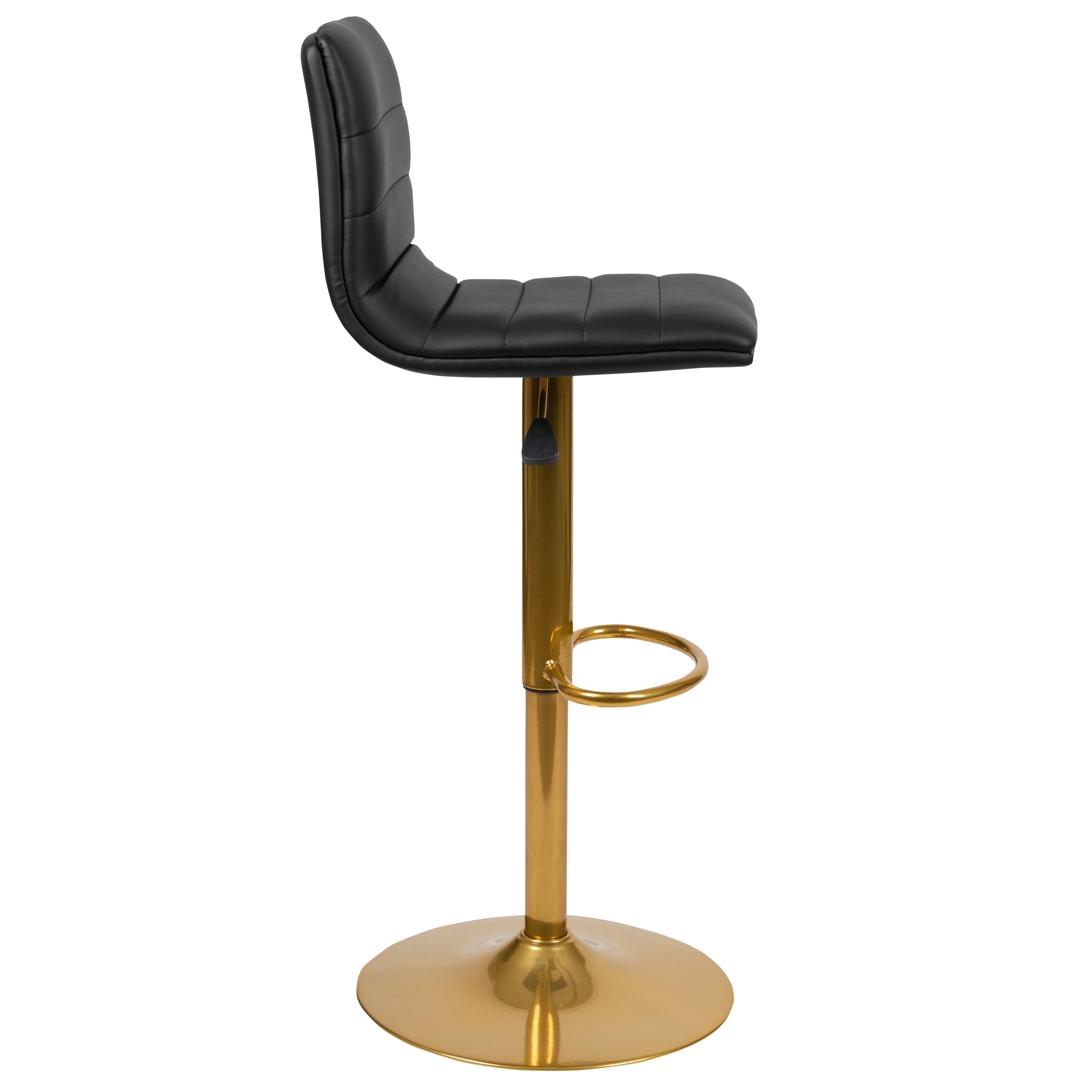 Alt View 7. Emma + Oliver - Modern Vinyl Adjustable Height Barstool with Horizontal Stitch Back, Set of 2 - Black Vinyl/Gold Frame.