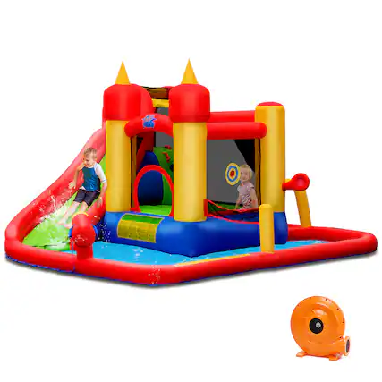 Front. Costway - Costway Inflatable Water Slide Jumping Bounce House Bouncy Splash Pool with 740W Blower - Multicolor.