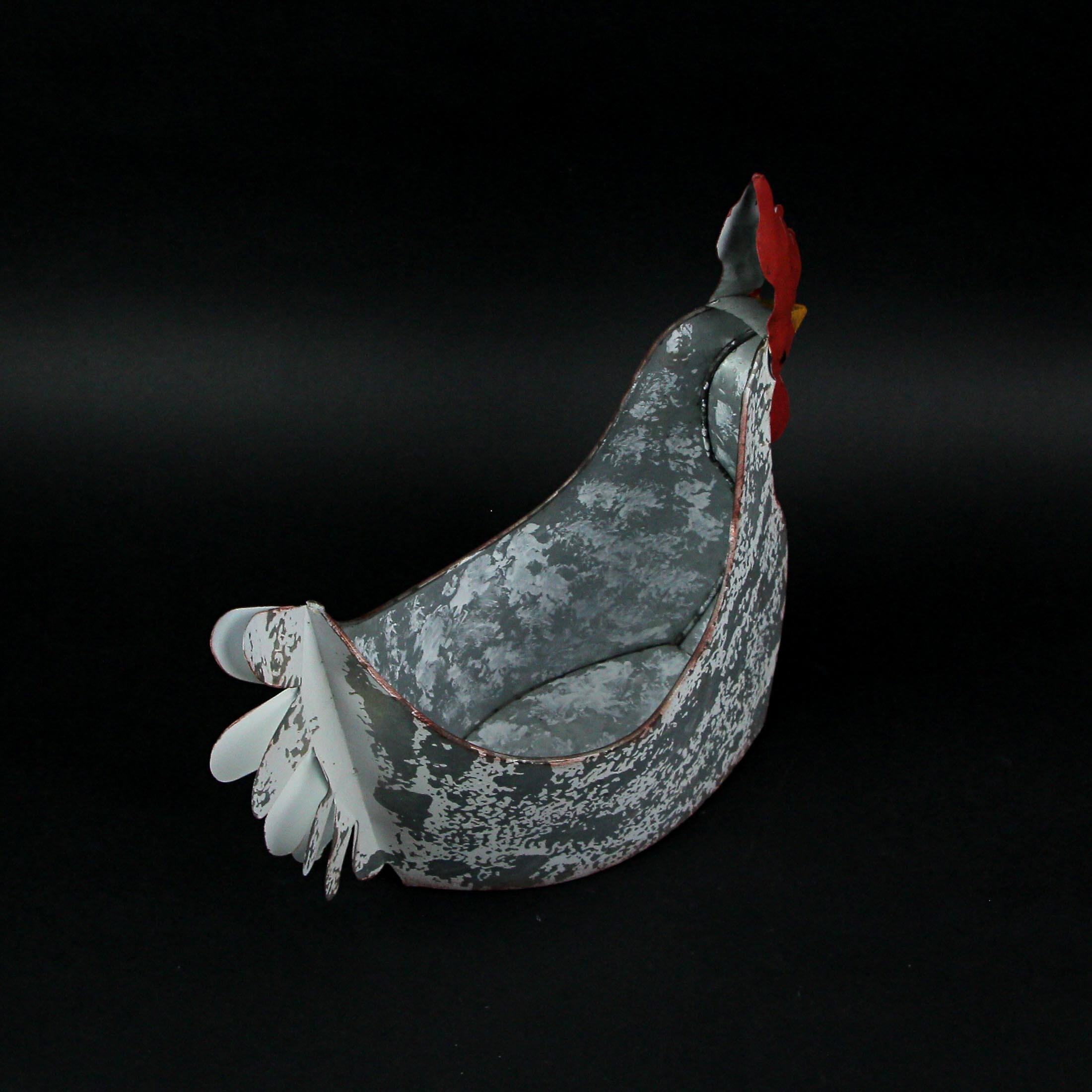 Alt View 4. Zeckos - Weathered White Galvanized Metal Rooster Planter - Farmhouse Garden Decor - Silver.
