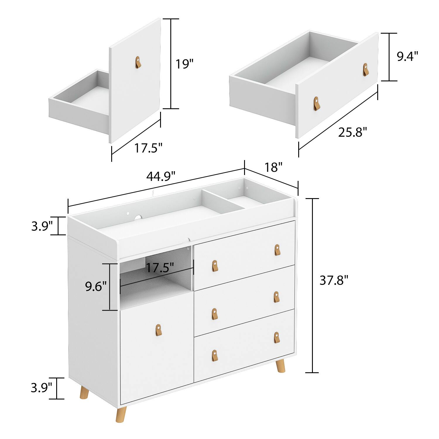19", 9.4", 17.5", 44.9", 18", 25.8", 3.9", 9.6", 17.5", 37.8", 3.9"