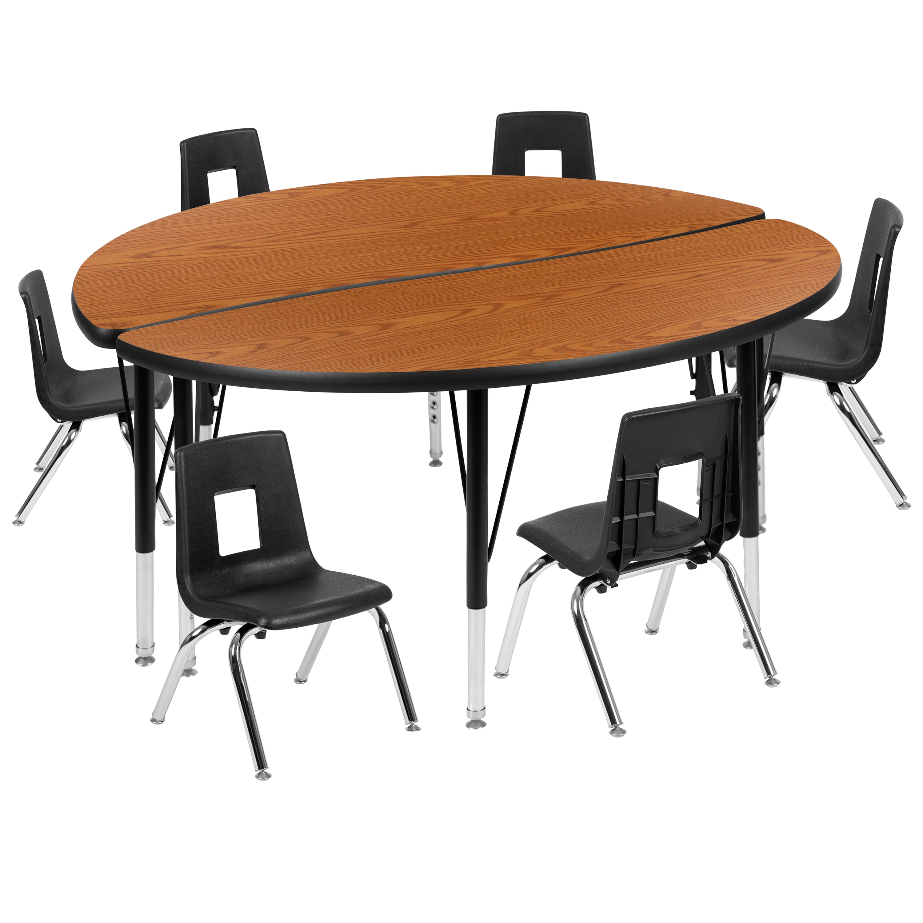 "Flash Furniture - Emmy 47.5"" Circle Wave Flexible Laminate Activity Table Set with 12"" Student Stack Chairs, Oak/Black - Brown" price history on PriceWatchPro