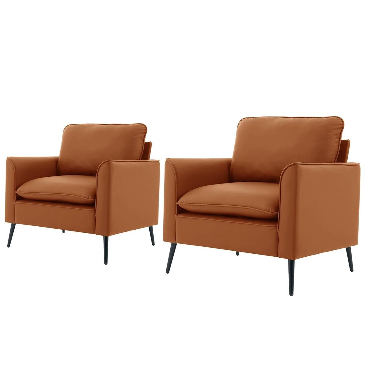 Angle. Ropilly - Ropilly Brown Faux Leather Accent Chair Set, Retro Modern Single Upholstered Armchair for Living Room Bedroom - Brown.
