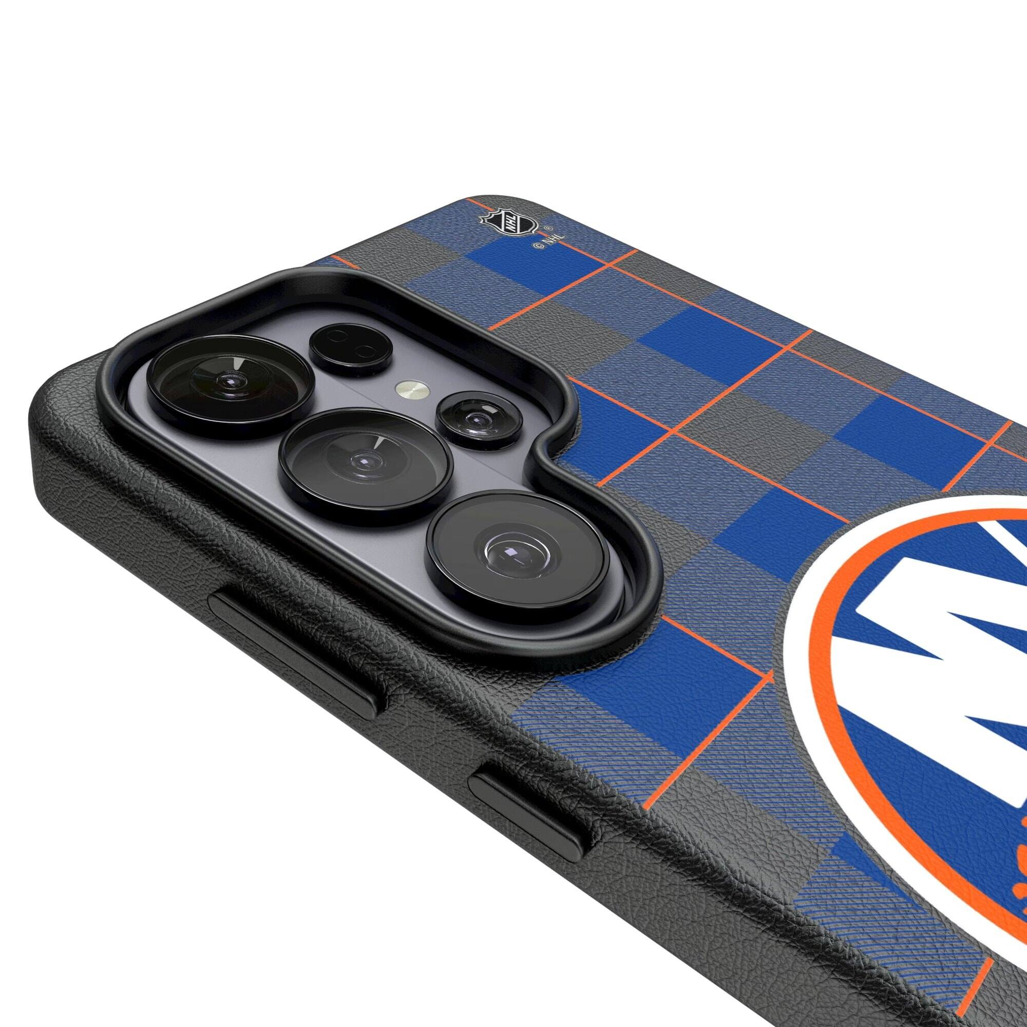 Alt View 2. Keyscaper - New York Islanders Plaid Galaxy Magnetic Bump Case - S25 Ultra - Black.