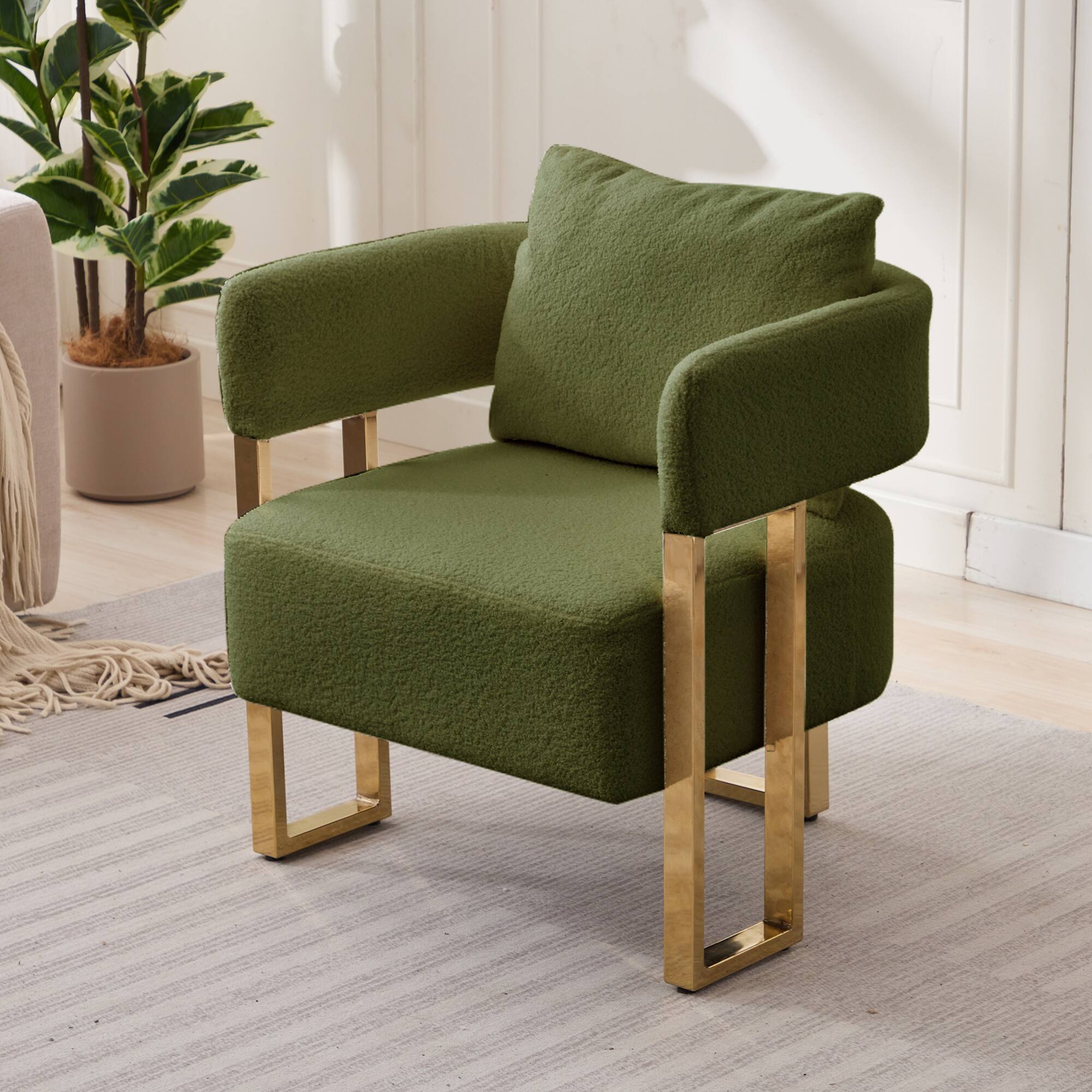 Alt View 4. GOODSILO - Modern Decorative Chair Set with Gold Metal Legs and Plush Upholstery for Living Room and Office - Green.