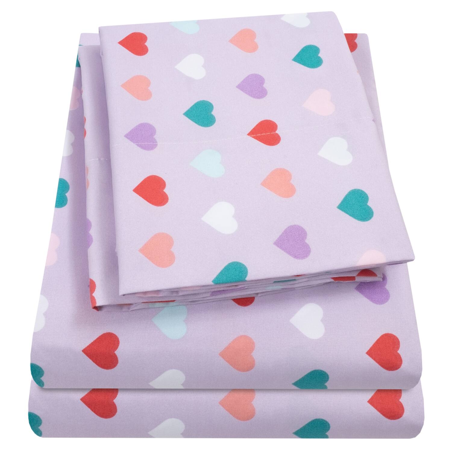 Alt View 1. Sweet Home Collection - Kids' Printed Classic & Bright Ultra Soft Microfiber Sheet Sets - Twin - Hearts.