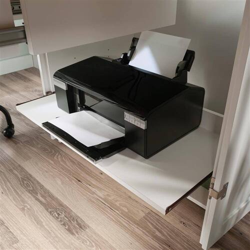 Back. SlickBlue - Versatile Drop Leaf Desk – Home Office Computer Desk, Craft Table, and Armoire - White.