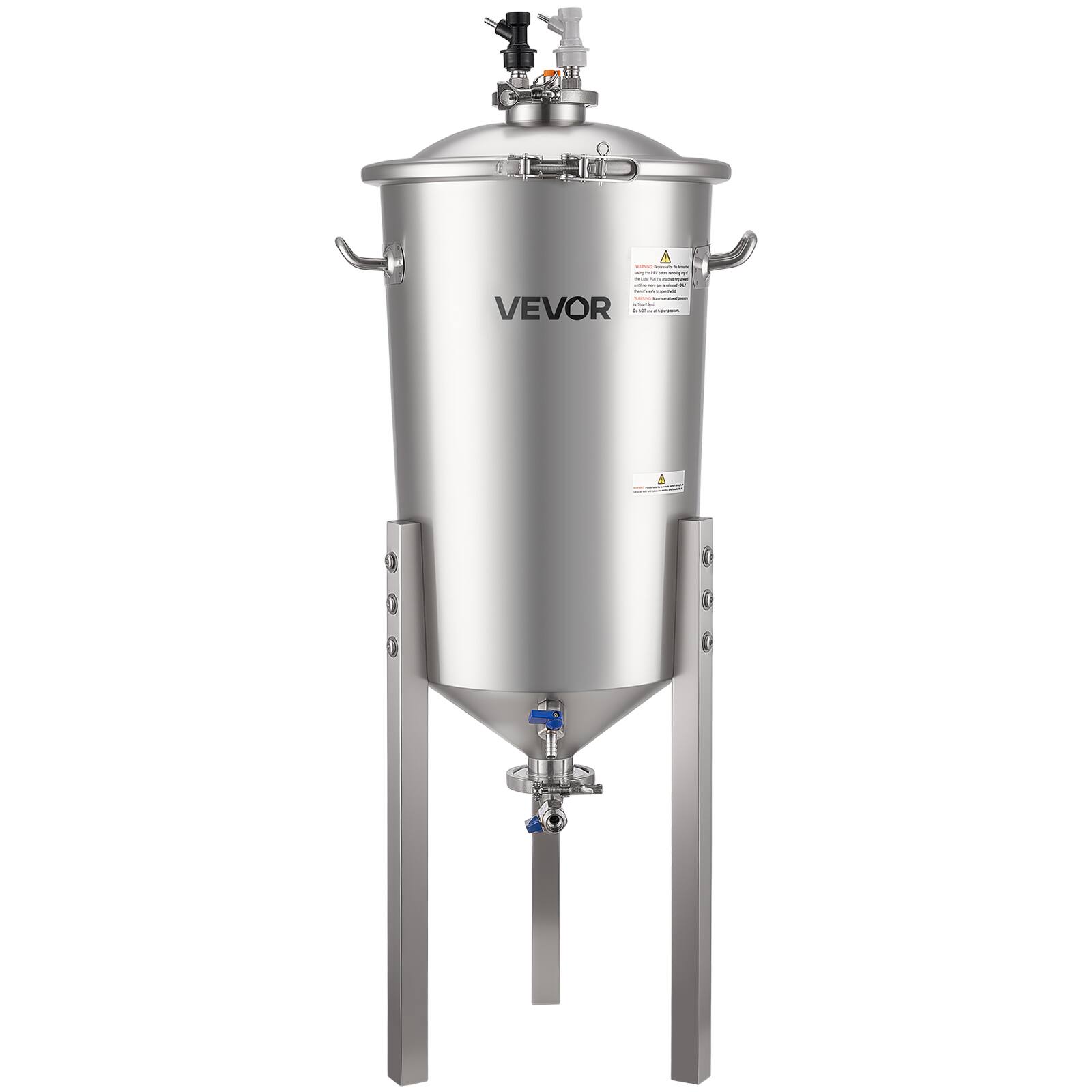 Alt View 5. VEVOR - Pressure Fermenter 15 PSI, 8 Gal/30L All-in-One Stainless Steel Conical Secondary Fermentation Bucket - Silver.