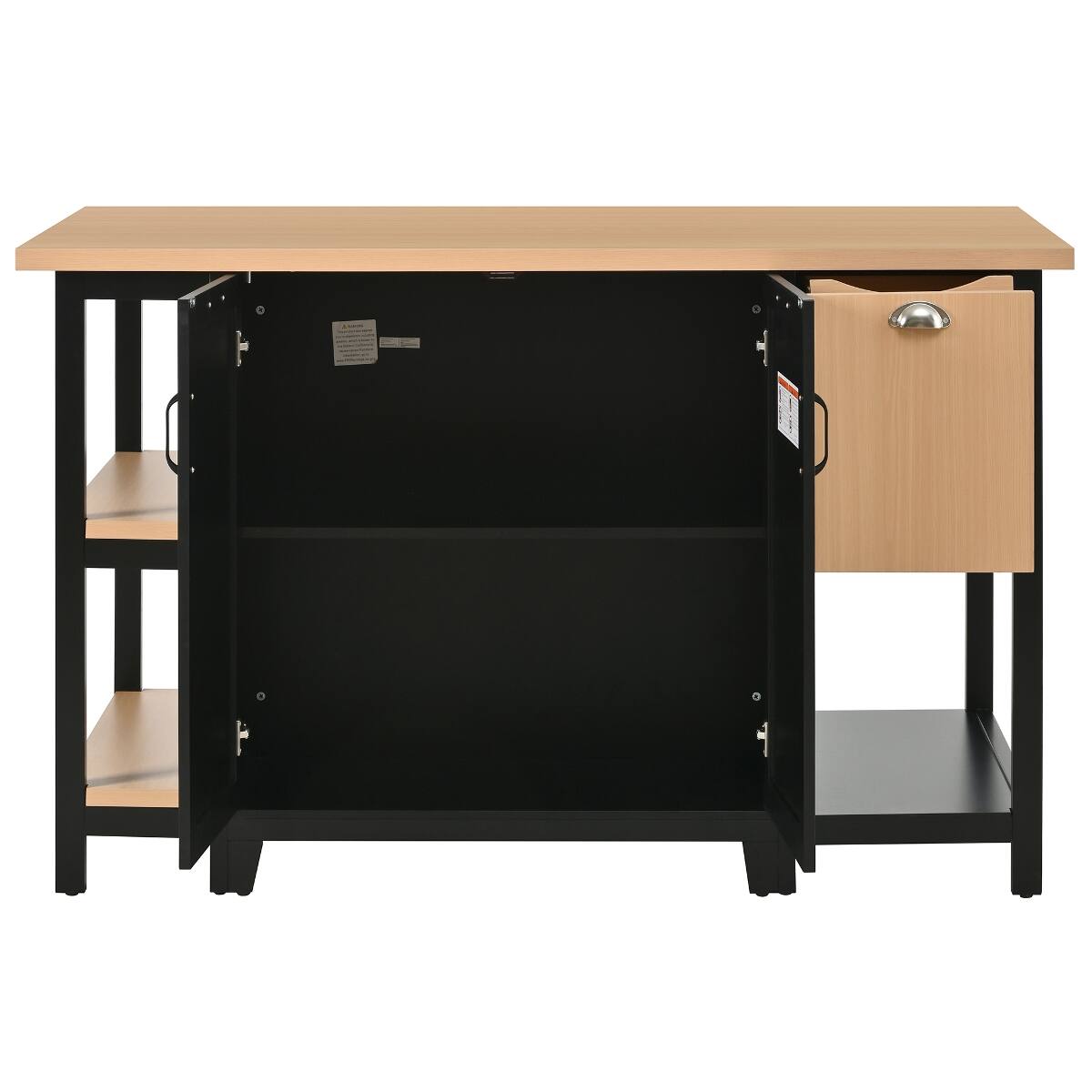 Alt View 7. Loheer - Loheer 58 inch freestanding kitchen island, kitchen prep table with storage, black and natural wood tone - Black + Natural.