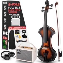 Pyle - 4/4 Silent Electric Violin with Amplifier Kit, Solid Wood, 10W Amp, Complete Accessories - PEGVLNKT4010