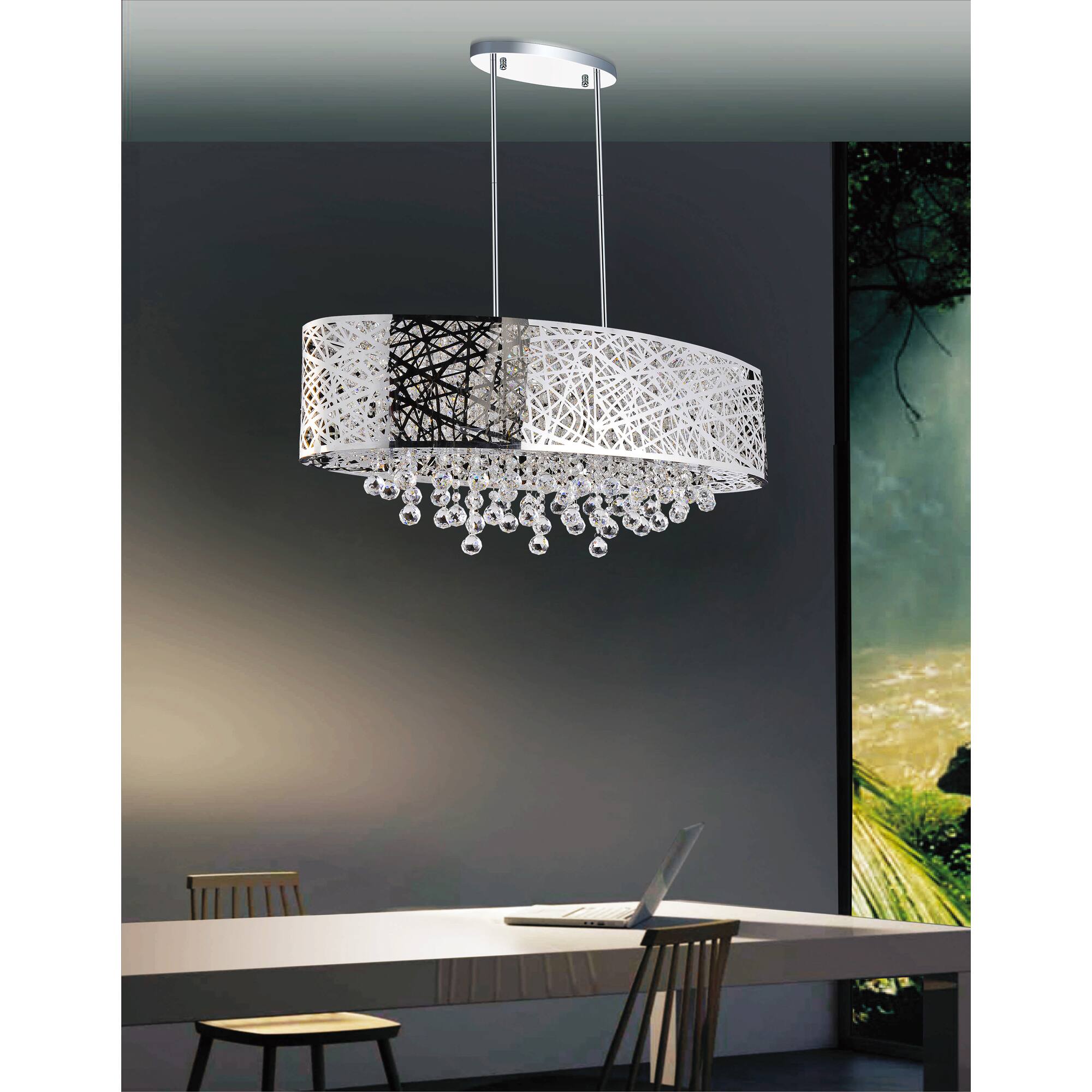 Alt View 3. CWI Lighting - Eternity 8 Light Drum Shade Chandelier With Chrome Finish - Stainless Steel.