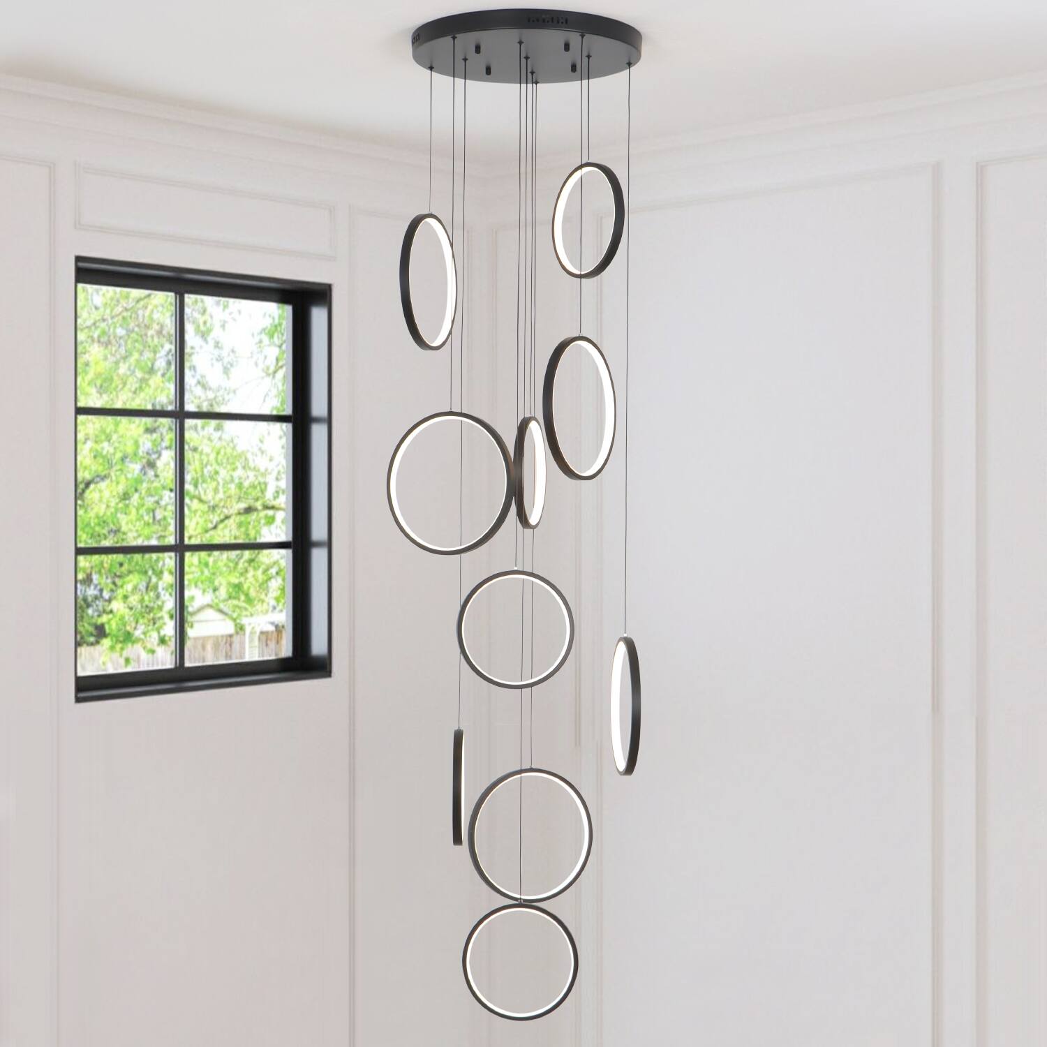Alt View 5. Umeiluce - 10 Lights Dimmable LED Geometric Chandelier Hanging Pendant for Staircase Stairs - Matte Black.